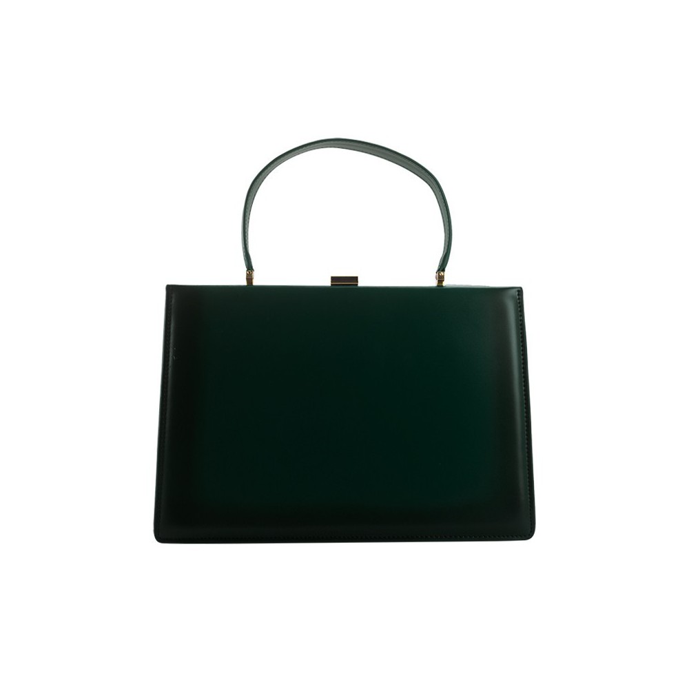 Eldora Genuine Leather Top Handle Bag Dark Green 76431
