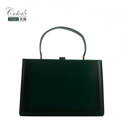 Eldora Genuine Leather Top Handle Bag Dark Green 76431