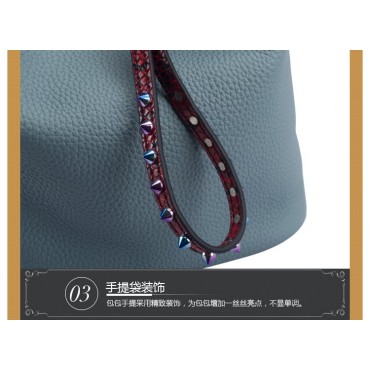 Eldora Genuine Leather Bucket Bag Blue 76433