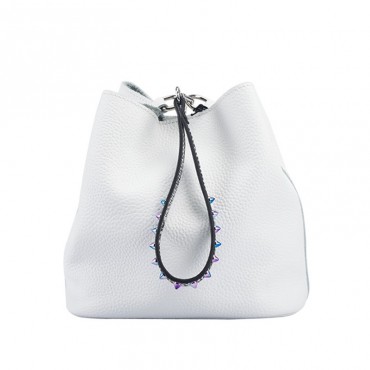 Eldora Genuine Leather Bucket Bag White 76433