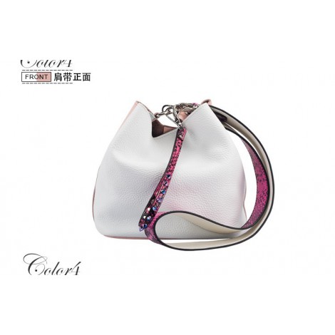Eldora Genuine Leather Bucket Bag White 76433