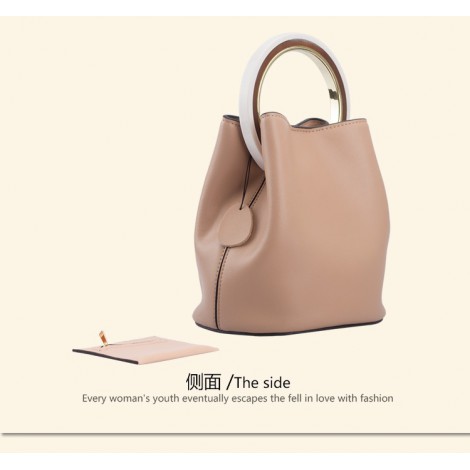 Eldora Genuine Leather Top Handle Bag Khaki 76441