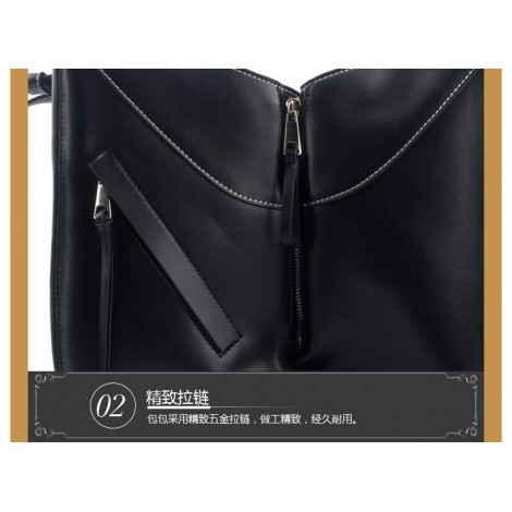 Eldora « See u later » Genuine Cowhide Leather Tote Bag Black 76443