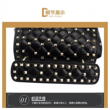 Eldora « Cynthia » Genuine Sheepskin Leather Quilted & Studded Top Handle Flap Bag Black 76446