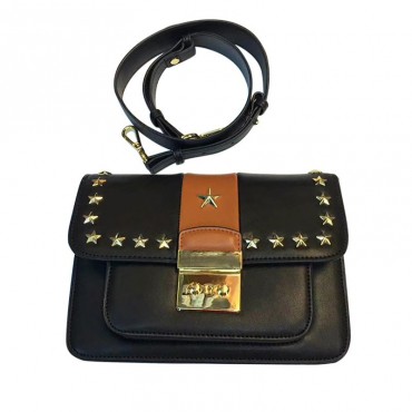 Eldora Genuine Leather Shoulder Bag Black Brown 76447