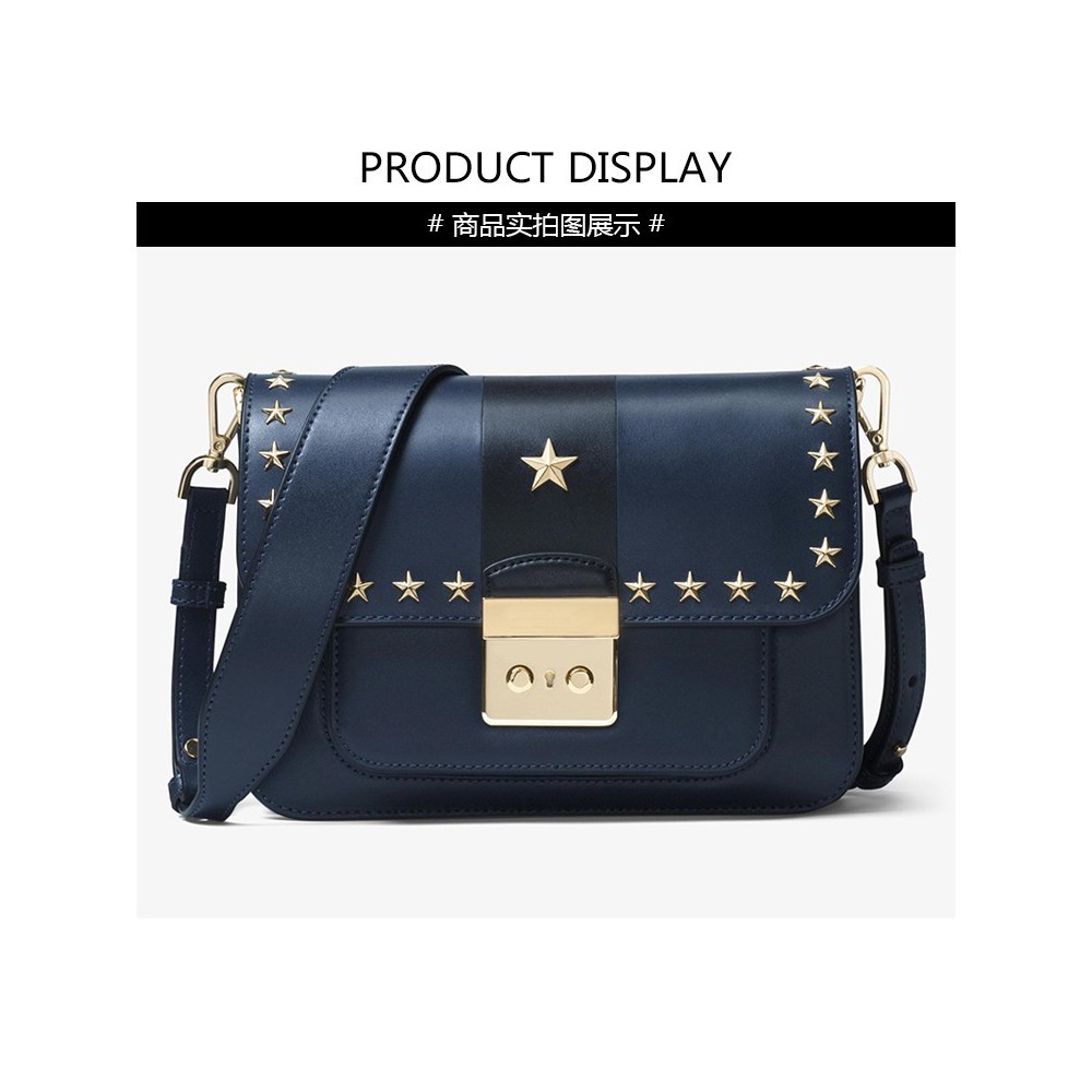 Eldora Genuine Leather Shoulder Bag Blue Black 76447