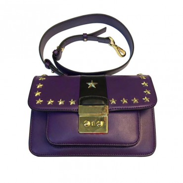 Eldora Genuine Leather Shoulder Bag Purple Black 76447