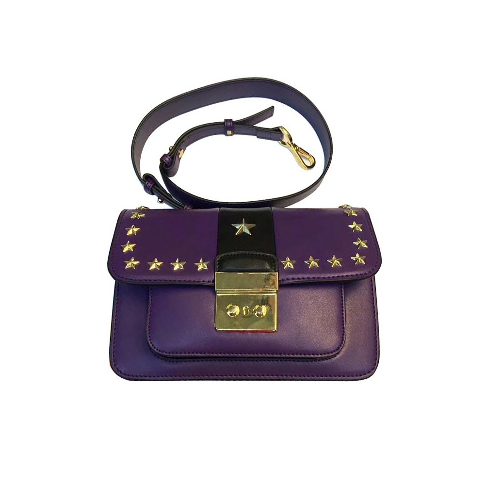 Eldora Genuine Leather Shoulder Bag Purple Black 76447