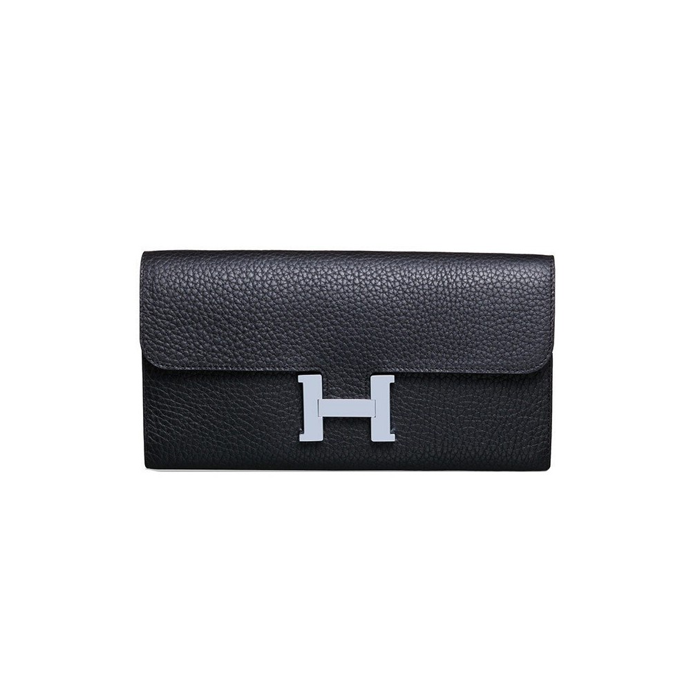 Rosaire « Huguette » Long Wallet Made of Genuine Togo Full Grain Leather in Black Color 15985