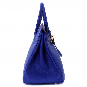 Rosaire « Beaubourg » Genuine Cowhide Full Grain Leather Top Handle Bag Padlock in Blue Electric / Gold 15881