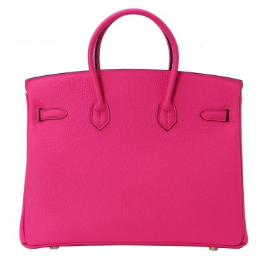 Rosaire « Beaubourg » Top Handle Bag Made of Genuine Togo Full Grain Leather with Padlock in Rose Tyrien Color / Gold 15881