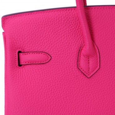 Rosaire « Beaubourg » Top Handle Bag Made of Genuine Togo Full Grain Leather with Padlock in Rose Tyrien Color / Gold 15881