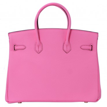 Rosaire « Beaubourg » Top Handle Bag Made of Genuine Togo Full Grain Leather with Padlock in Pink Color / Gold 15881