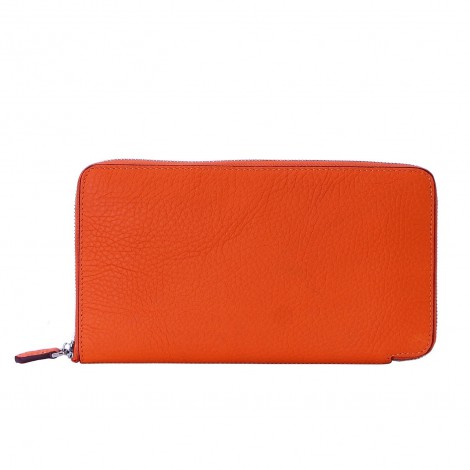 Rosaire « Helene » Women's Zipper Wallet made of Togo Leather in Orange Color 15986