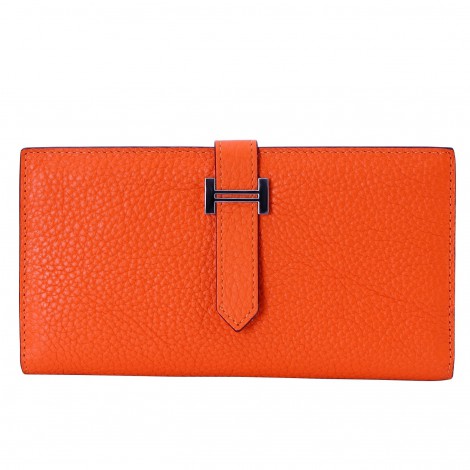 Rosaire « Catherine » Women's Togo Leather Wallet Orange Color 15984