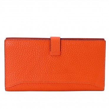 Rosaire « Catherine » Women's Togo Leather Wallet Orange Color 15984