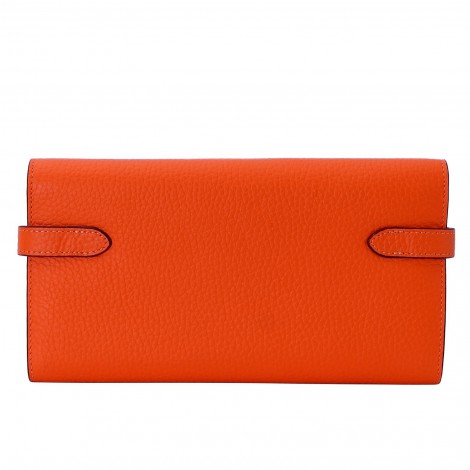 Rosaire « Havana » Women's Togo Leather Wallet with Strap Closure Orange Color 15988