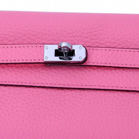 Rosaire « Havana » Women's Togo Leather Wallet with Strap Closure Pink Color 15988