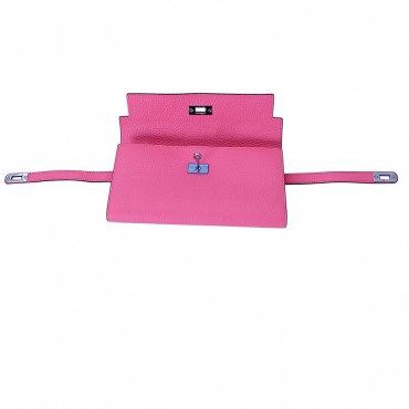 Rosaire « Havana » Women's Togo Leather Wallet with Strap Closure Pink Color 15988