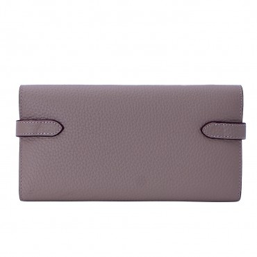 Rosaire « Havana » Women's Togo Leather Wallet with Strap Closure Taupe Color 15988