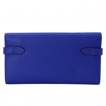 Rosaire « Havana » Women's Togo Leather Wallet with Strap Closure Electric Blue Color 15988