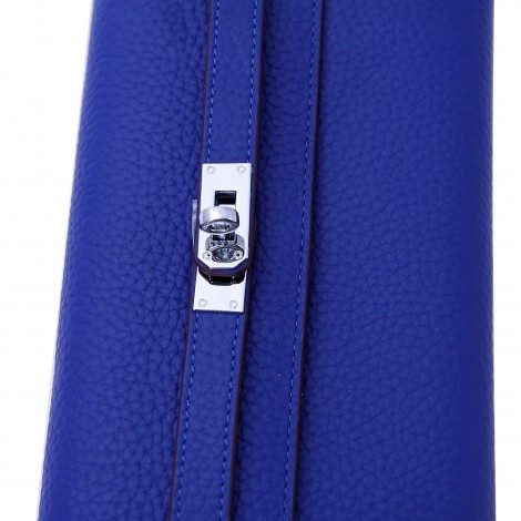 Rosaire « Havana » Women's Togo Leather Wallet with Strap Closure Electric Blue Color 15988