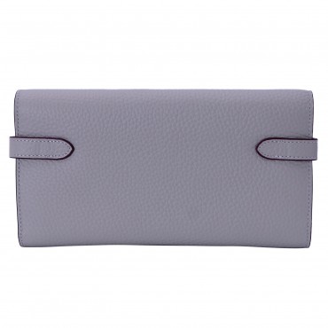 Rosaire « Havana » Women's Togo Leather Wallet with Strap Closure Light Gray Color 15988