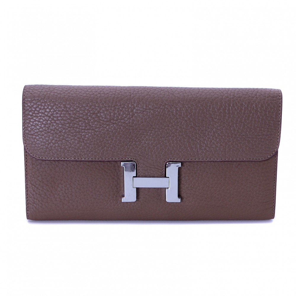 Rosaire « Huguette » Long Wallet Made of Genuine Togo Full Grain Leather in Elephant Gray Color 15985