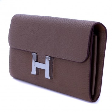 Rosaire « Huguette » Long Wallet Made of Genuine Togo Full Grain Leather in Elephant Gray Color 15985