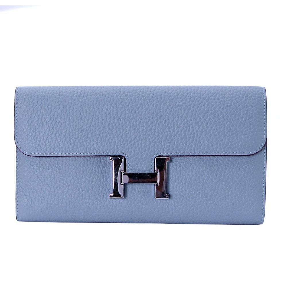 Rosaire « Huguette » Long Wallet Made of Genuine Togo Full Grain Leather in Light Blue Color 15985