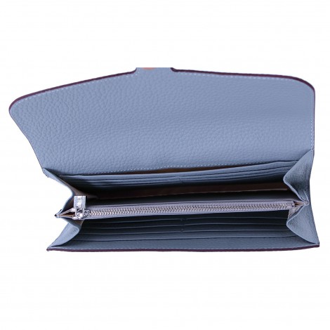 Rosaire « Huguette » Long Wallet Made of Genuine Togo Full Grain Leather in Light Blue Color 15985