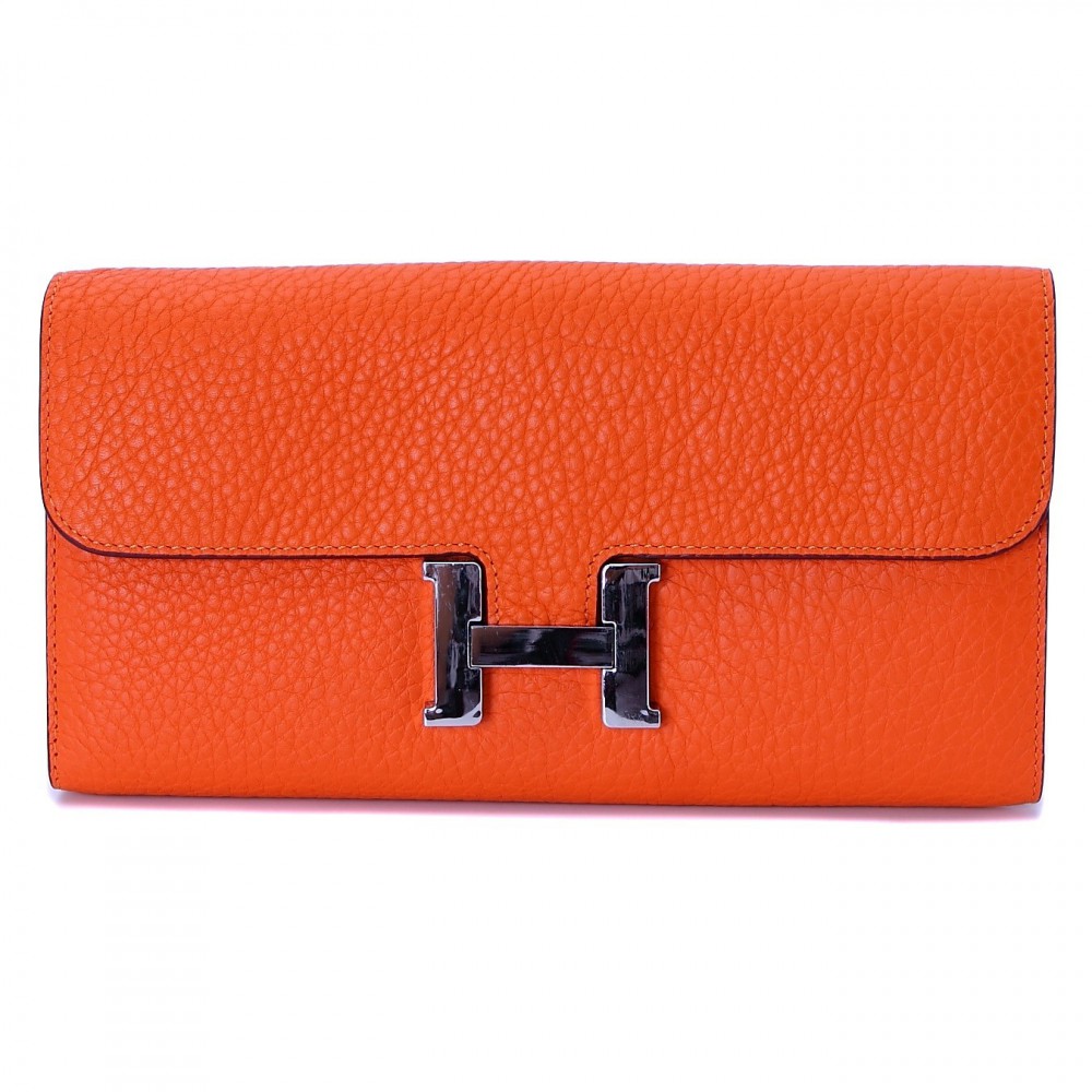 Rosaire « Huguette » Long Wallet Made of Genuine Togo Full Grain Leather in Orange Color 15985