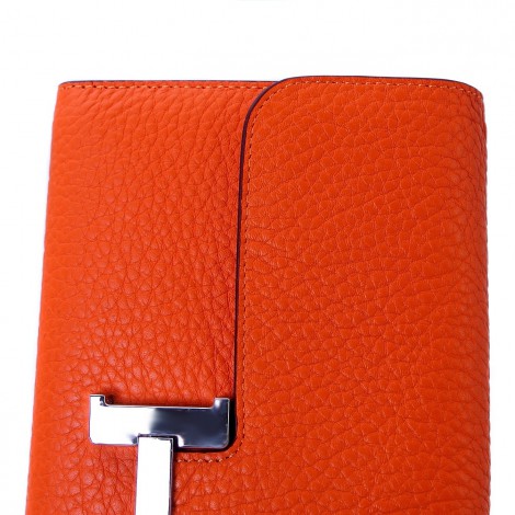 Rosaire « Huguette » Long Wallet Made of Genuine Togo Full Grain Leather in Orange Color 15985