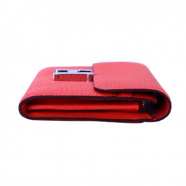Rosaire « Huguette » Long Wallet Made of Genuine Togo Full Grain Leather in Watermelon Red Color 15985
