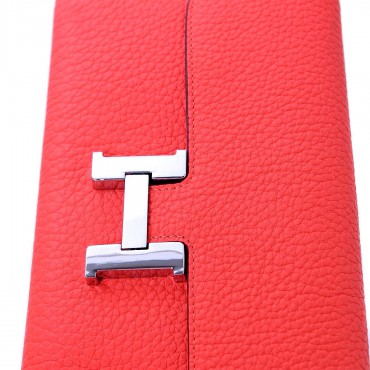 Rosaire « Huguette » Long Wallet Made of Genuine Togo Full Grain Leather in Watermelon Red Color 15985