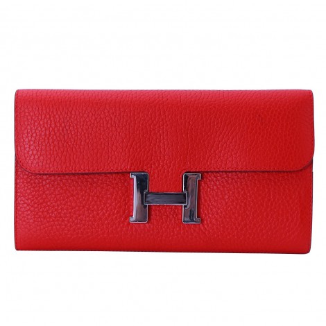 Rosaire « Huguette » Long Wallet Made of Genuine Togo Full Grain Leather in Red Color 15985