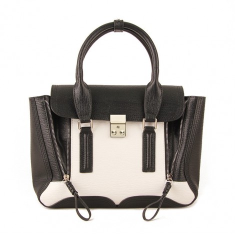 Rosaire « Royston » Satchel Bag Made of Genuine Cowhide Leather in Black & White Color / 75308