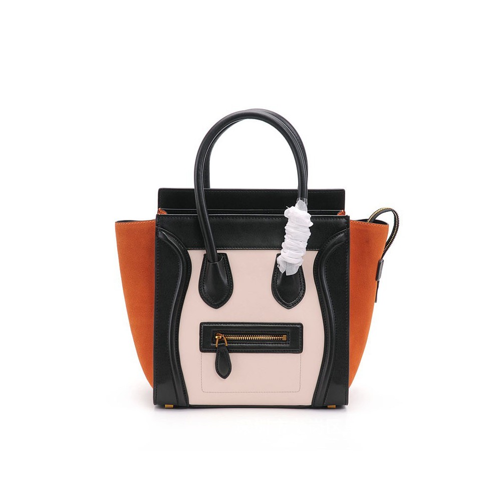 Eldora Christie Women's Leather Top Handle Bag in Black / Apricot / Orange Color 75309