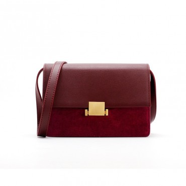 Eldora « Gretchen » Satchel Bag Genuine Cow Leather & Suede Leather Red Wine Color 76369