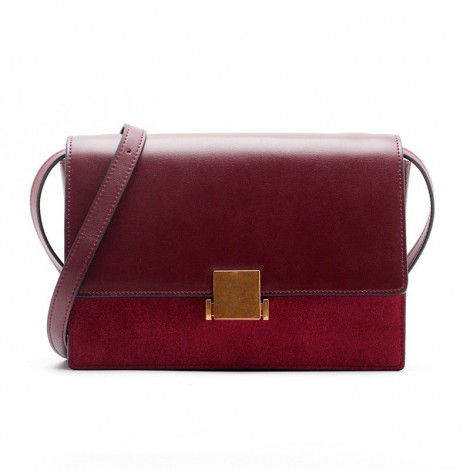 Eldora « Gretchen » Satchel Bag Genuine Cow Leather & Suede Leather Red Wine Color 76369