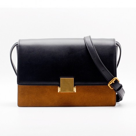 Eldora « Gretchen » Satchel Bag Genuine Cow Leather & Suede Leather Black and Brown Color 76369