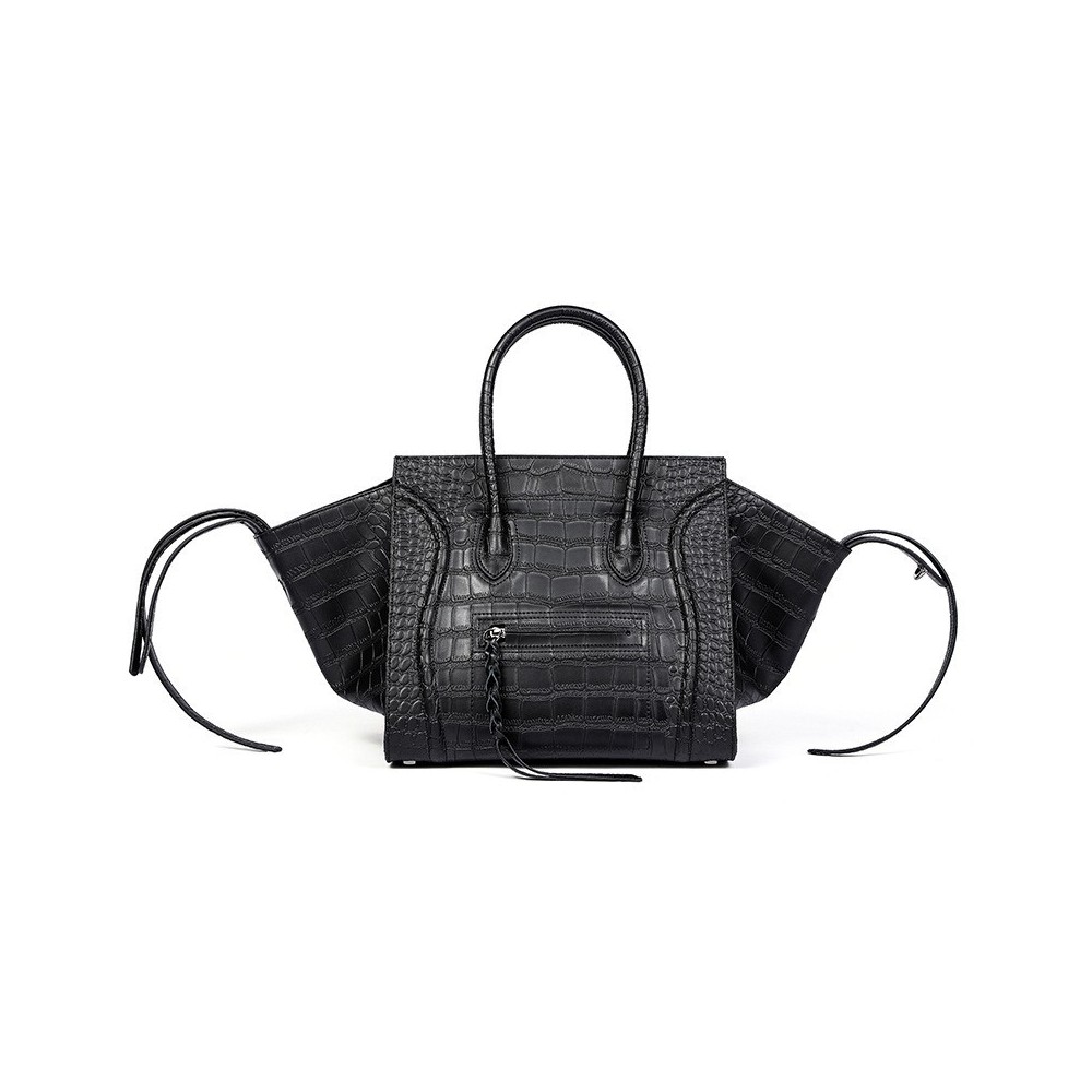 Eldora Christie Sac à Main Poignée en Vrai Cuir de Vache (Motif Crocodile) Couleur Noir 75309 Eldora Christie Sac à Main Poignée en Vrai Cuir de Vache (Motif Crocodile) Couleur Noir 75309
