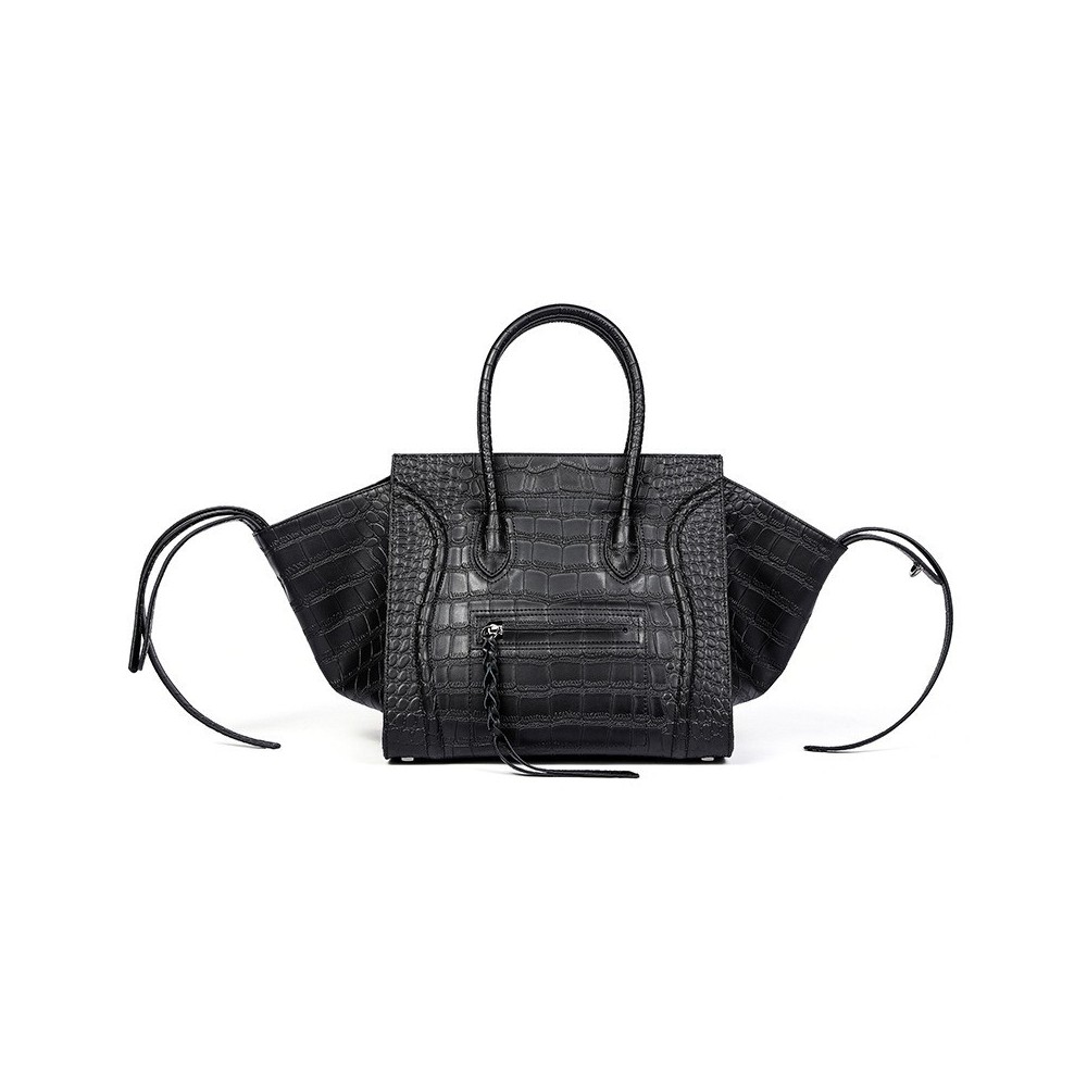 Eldora Christie Women's Leather Top Handle Bag in Black Crocodile Pattern 75309