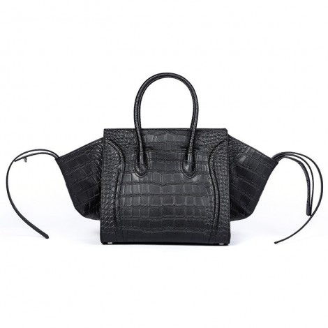 Eldora Christie Women's Leather Top Handle Bag in Black Crocodile Pattern 75309