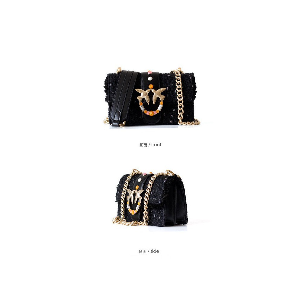 Eldora « Claris » Woolen and Cow Leather Shoulder Bag Black 76399