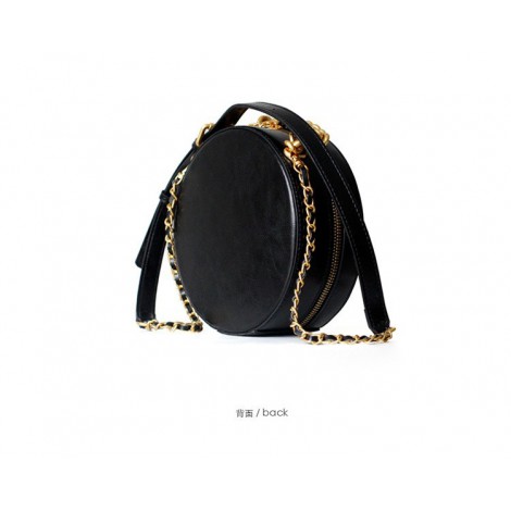 Rosaire Oval Shoulder Quilted Bag Cow Leather Black