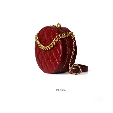 Rosaire Oval Shoulder Quilted Bag Cow Leather Wine Red 77101