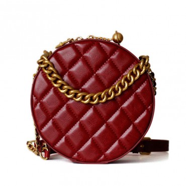 Rosaire Oval Shoulder Quilted Bag Cow Leather Wine Red 77101