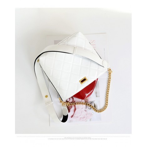 Rosaire Rhombic Oil Wax Cow Leather Bucket Bag White 77102