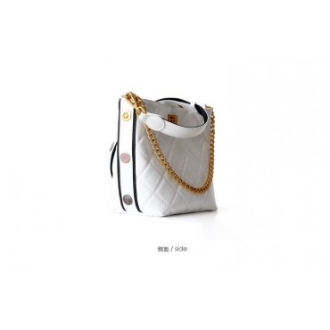 Rosaire Rhombic Oil Wax Cow Leather Bucket Bag White 77102